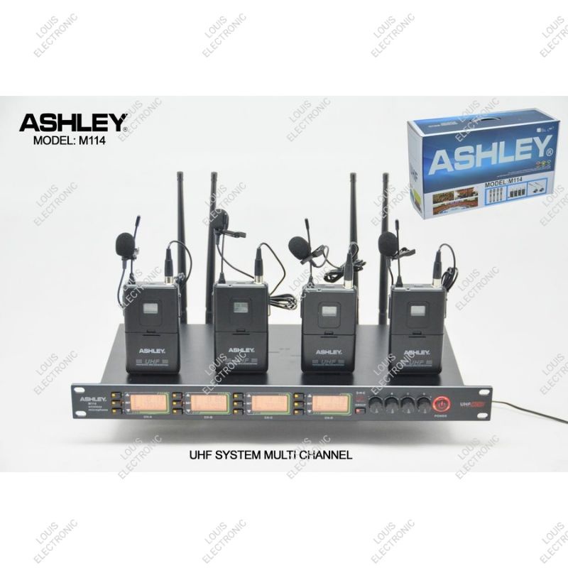 Mic Microphone Wireless ASHLEY M114 4 Clip On 4 Headset ORIGINAL