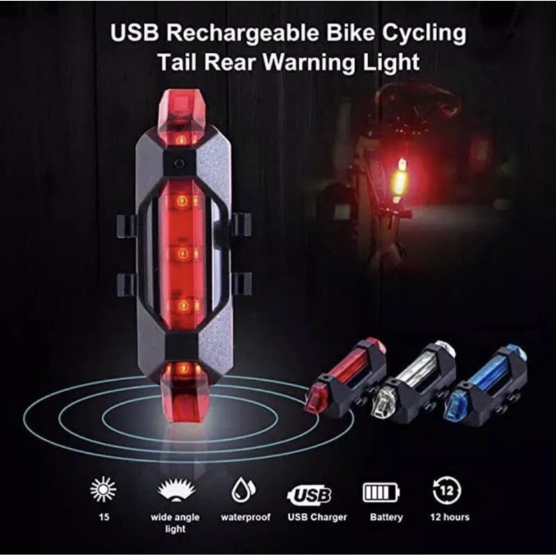 Lampu Belakang Sepeda LED Tali Light USB Rechargeable