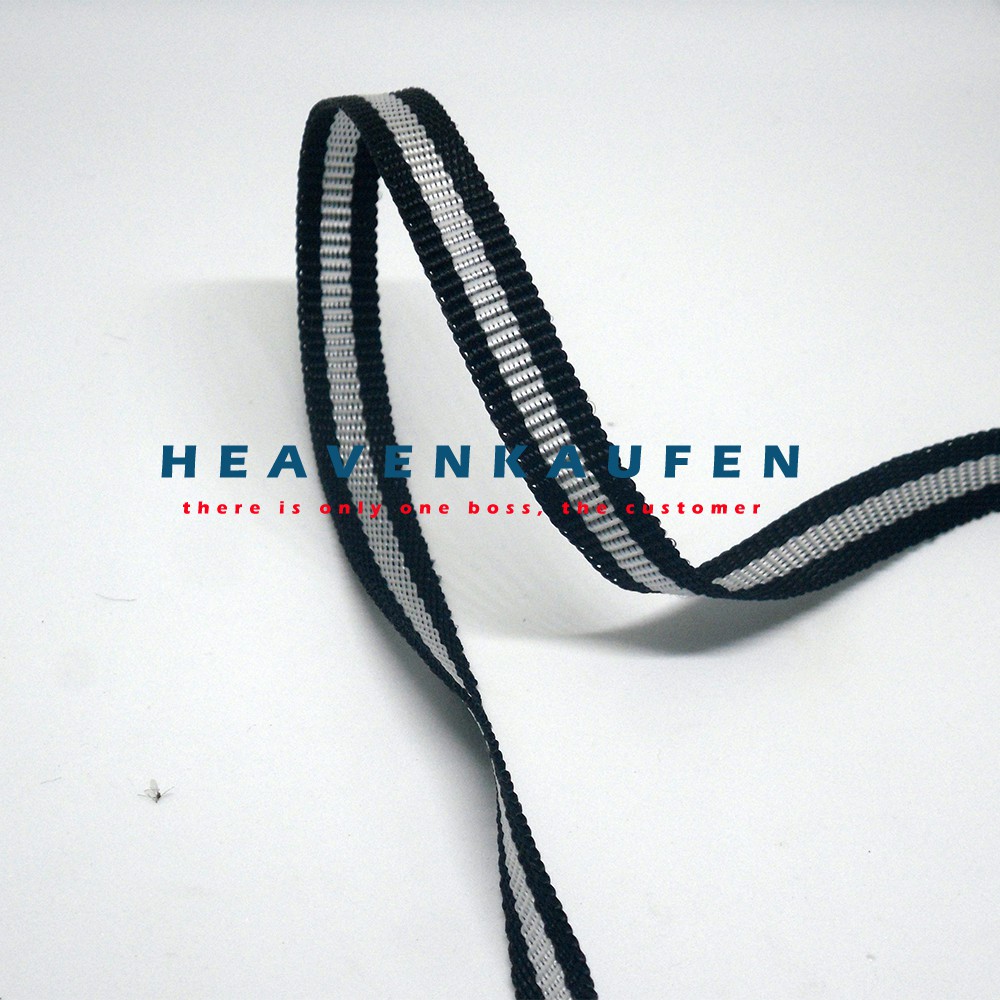 Tali Webbing 1 cm Meteran Hitam List Silver Untuk Lanyard/Gelang Dll