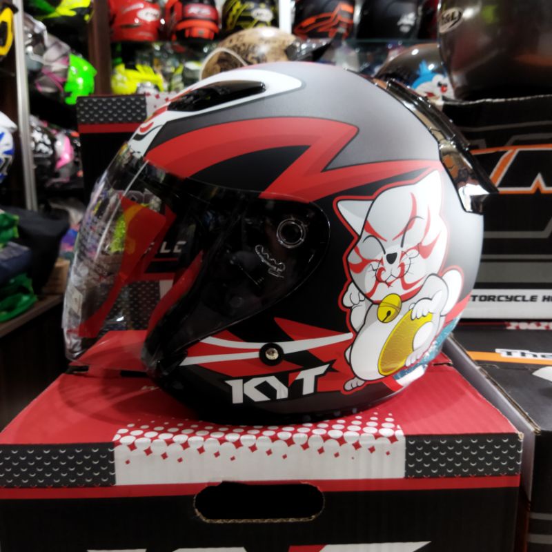 Helm Half Face KYT DJ_Maru# Kabuki Cat Gunmettal Doff