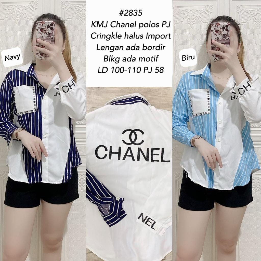 Kemeja Wanita Import Balenc CH | Atasan Kemeja Wanita Polos Kombi Salur Signikastore