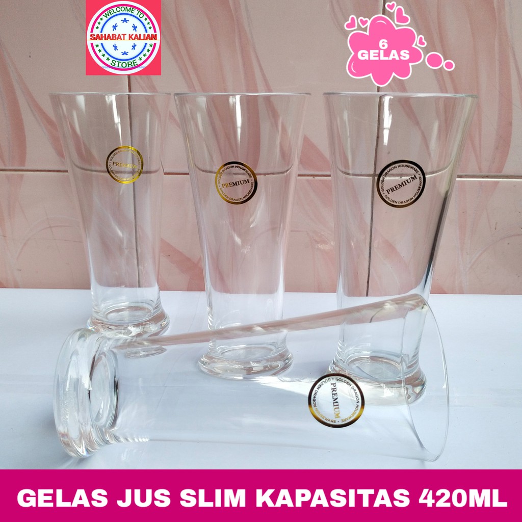 (6 PCS) GELAS JUS SLIM GOLDEN DRAGON 875 420ML