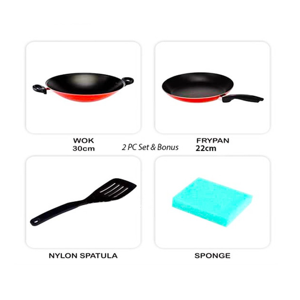 Maxim Wajan Teflon Frypan Set Valentino Isi 2 Pcs - GRATIS Penjepit Gorengan Stainless steel