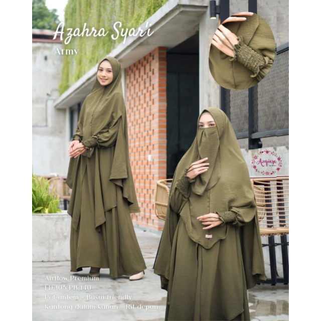 Gamis Crinkel Airflow AZAHRA Syari ori by AzQiara Set Khimar Free Cadar