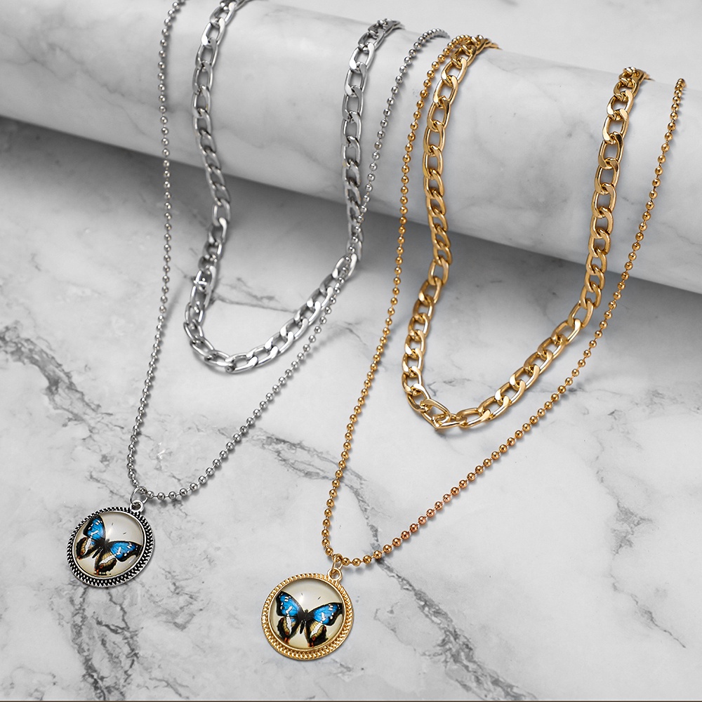 AY(CN) Kalung Multilayer Liontin Kupu-Kupu Aksen Mutiara Gaya Korea Untuk Wanita