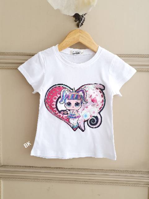 KAOS ANAK IMPORT KOREA MOTIF LOL LUCU BAGUS TEBAL MURAH SEQUIN