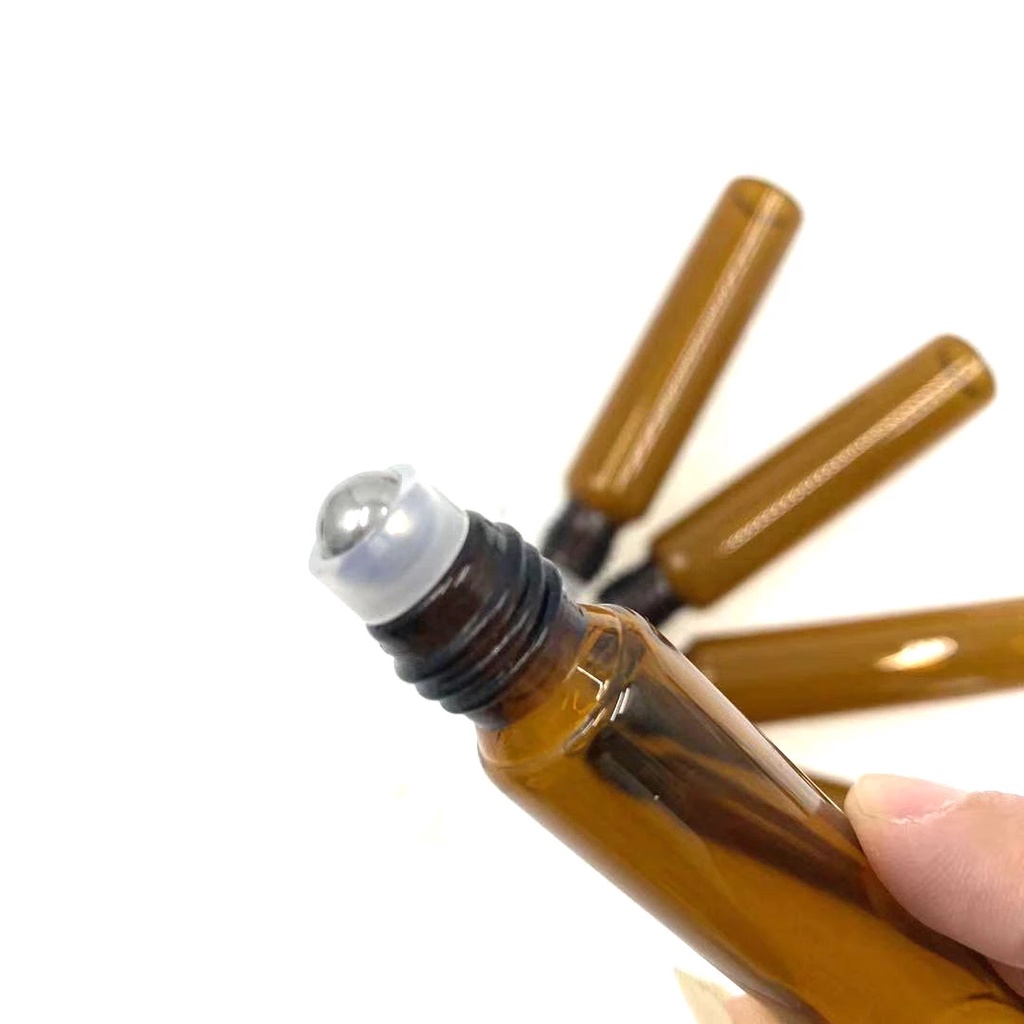 10ml Empty Amber Glass Bottle with Stainless Steel Metal Ball / Portable Perfume Container Glass Bottles Refillable Bottl