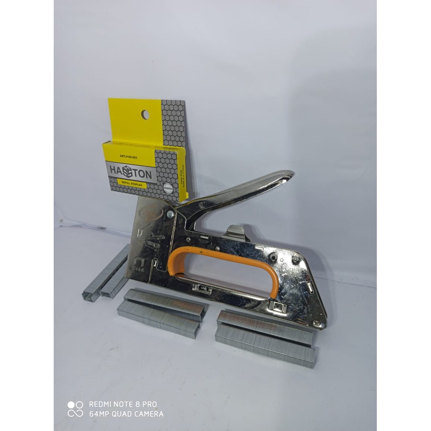 

Staples Tembak Gun Tacker H&L 13/4-6-8mm Bonus + isi 1dus 1000Pcs