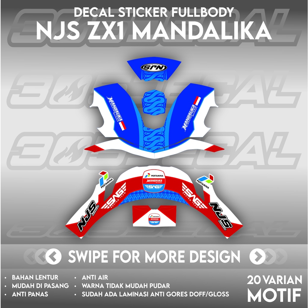 Sticker decal helm NJS ZX1 motif mandalika | decal helm | decal sticker