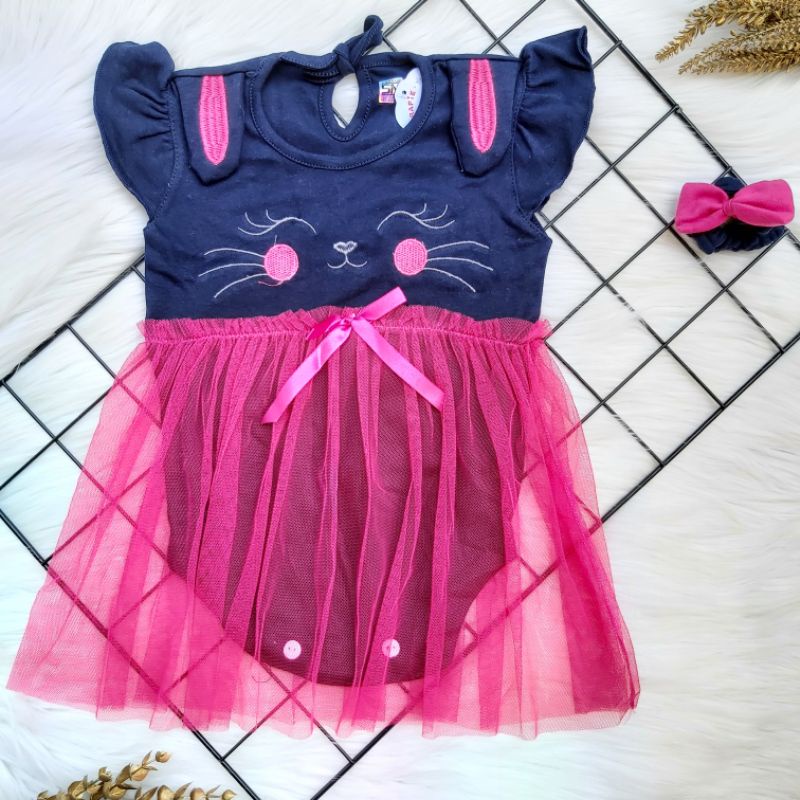 Baju Setelan Meow dress lucu topi sepatu fashion baju baby 3-12 bulan cewek Pergi jalan jalan bahan katun lembut bagus