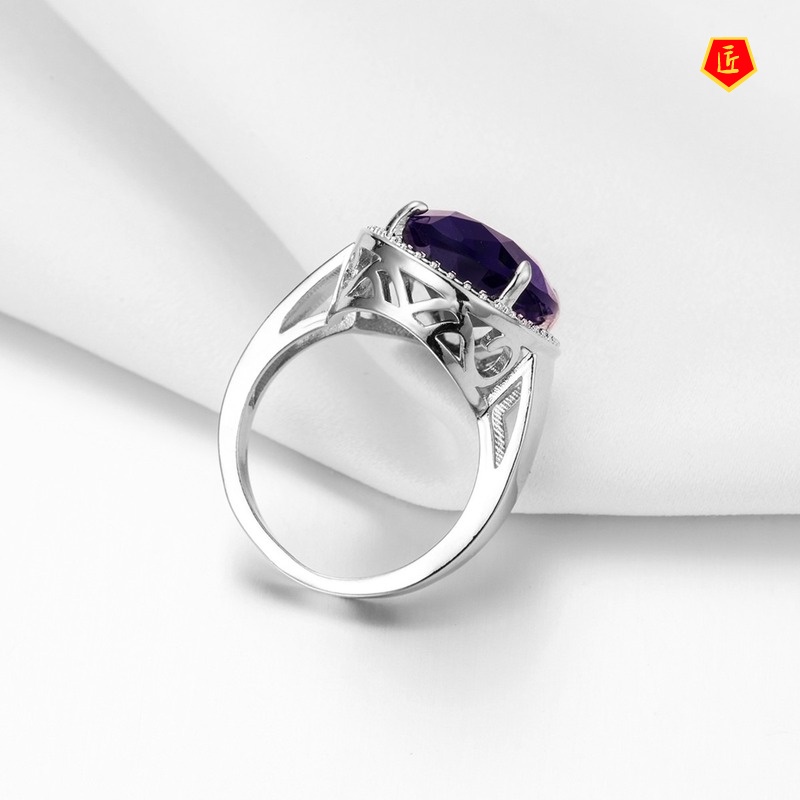 [Ready Stock]Inlaid Amethyst Ring Elegant Simple