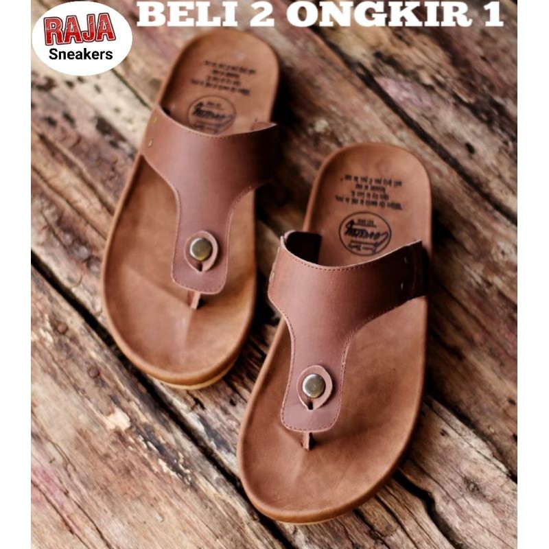 RAJA X CLOVER SANDAL KULIT PRIA WANITA BLACK BROWN TAN KULIT SAPI ASLI ORIGINAL