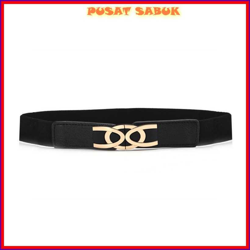 Ikat Pinggang Belt Fashion Sabuk Gesper Cewek Emas Kecil Korea Karet Women Gasper Slim Hitam