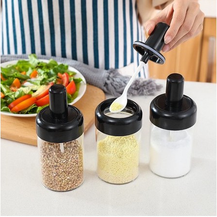 BOTOL BUMBU SENDOK KACA Unik Dengan Tutup Botol Sendok Serbaguna-1