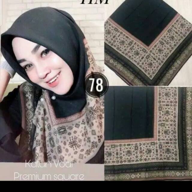 Hijab Segi Empat Motif Deenay jeslyn Hitam List brown