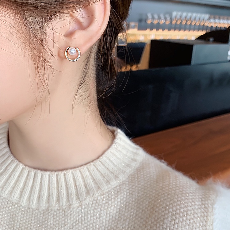 Anting Tusuk Sterling Silver 925 Simple Gaya Korea Selatan Dengan Mutiara Untuk Wanita