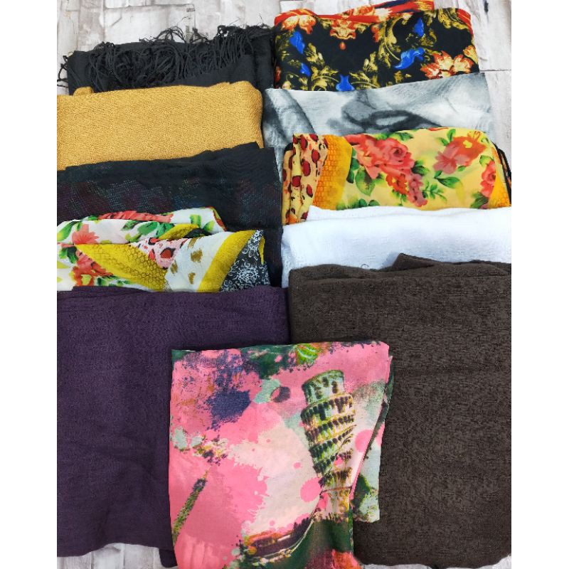 TERMURAH Pashmina Negro Shawl Motif 10 Crinkle Rawis / Pasmina Crinkle Motif / pasmina motif umama