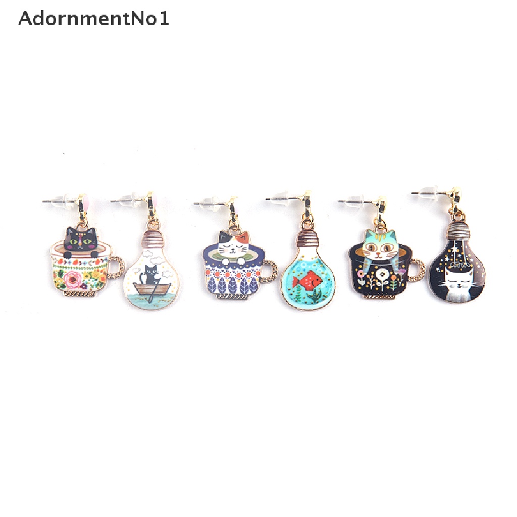 (AdornmentNo1) Anting Tusuk Gantung Desain Kucing Enamel Menarik Untuk Wanita Charms