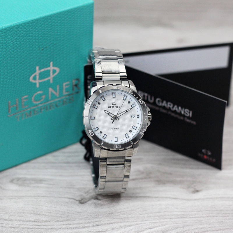 Jam Tangan Wanita Hegner 5034 Analog Tanggal Hari Rantai Stainless Steel Original