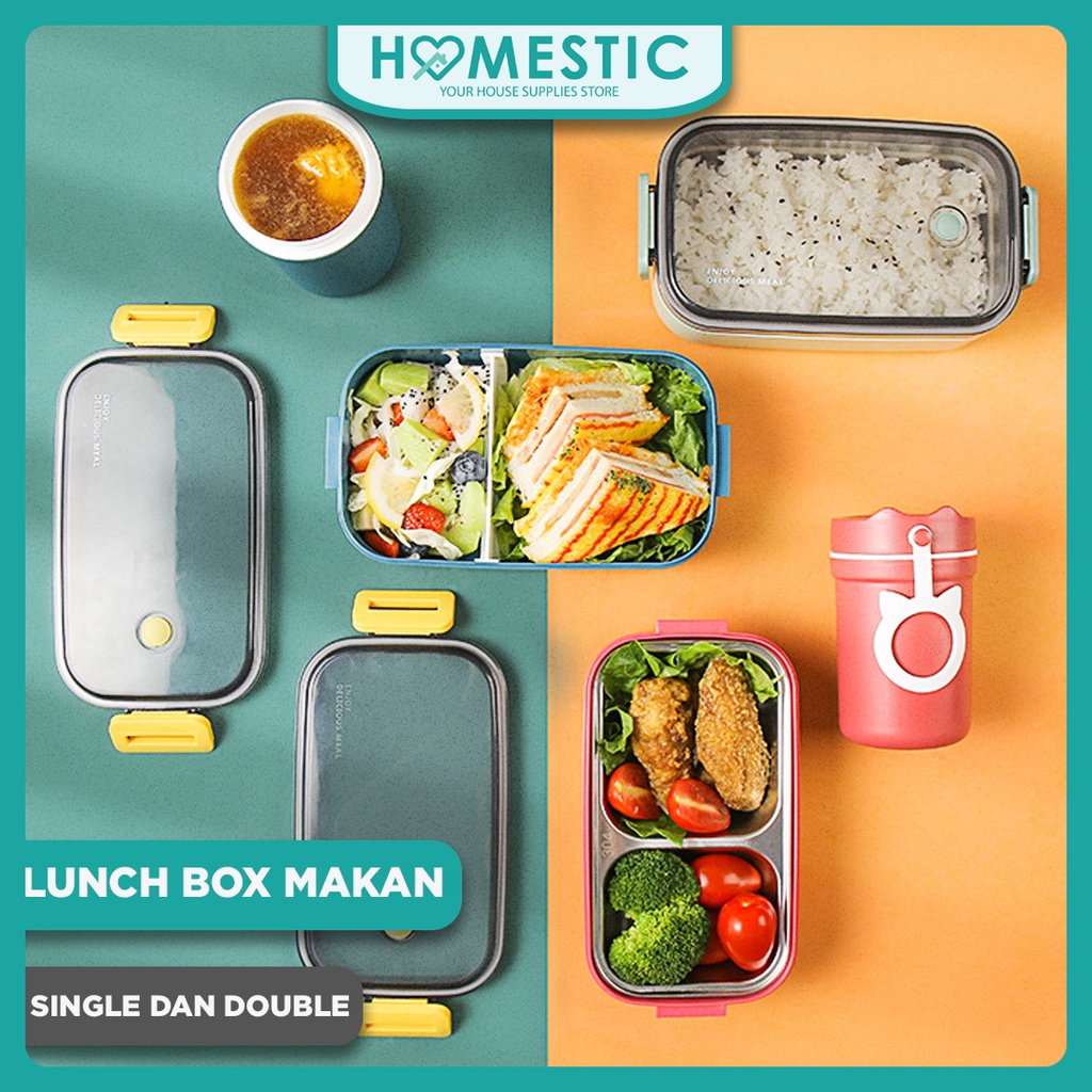 Lunch Box kotak Makan Kotak Bekal Single/Double-Layer Kapasitas Besar 800ml/1600ml / Kotak Makan Siang / Kotak Makan Anak Dan Dewasa