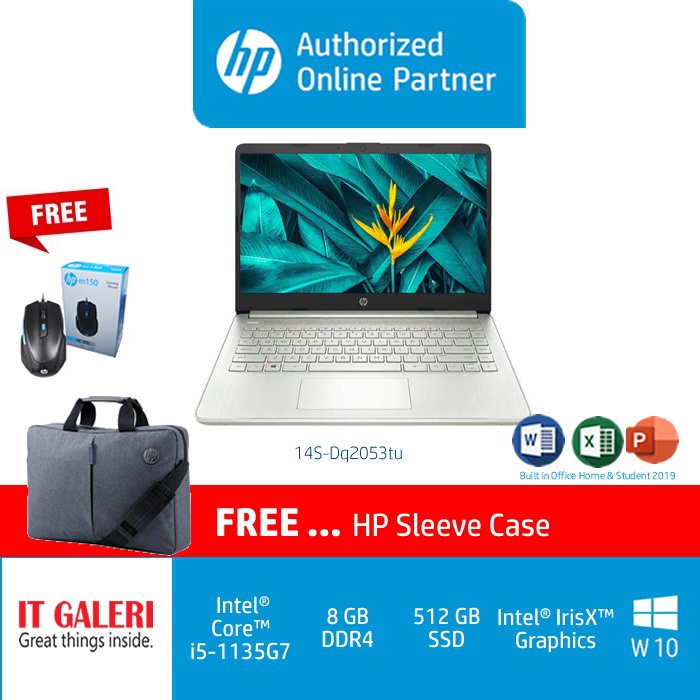 HP Laptop 14S-Dq2052tu/ Dq2053tu CI5-1135G7 RAM 8GB SSD 512GB 14" FHD WIN10+OHS 2019/ Backlit keyboa