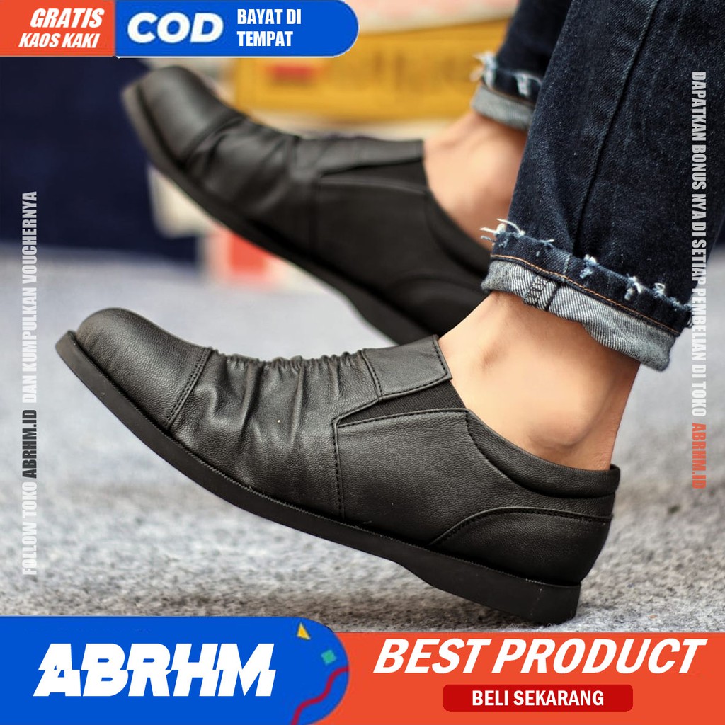 ABRHM X WRINGKLE Sepatu kasual Pria Sepatu Pria Casual Kulit Pu Ori Cowo/Cowok Sepatu Kerja Kantor Semi Formal Kuliah Kondangan Gaya keren Kekinian Murah Terlaris