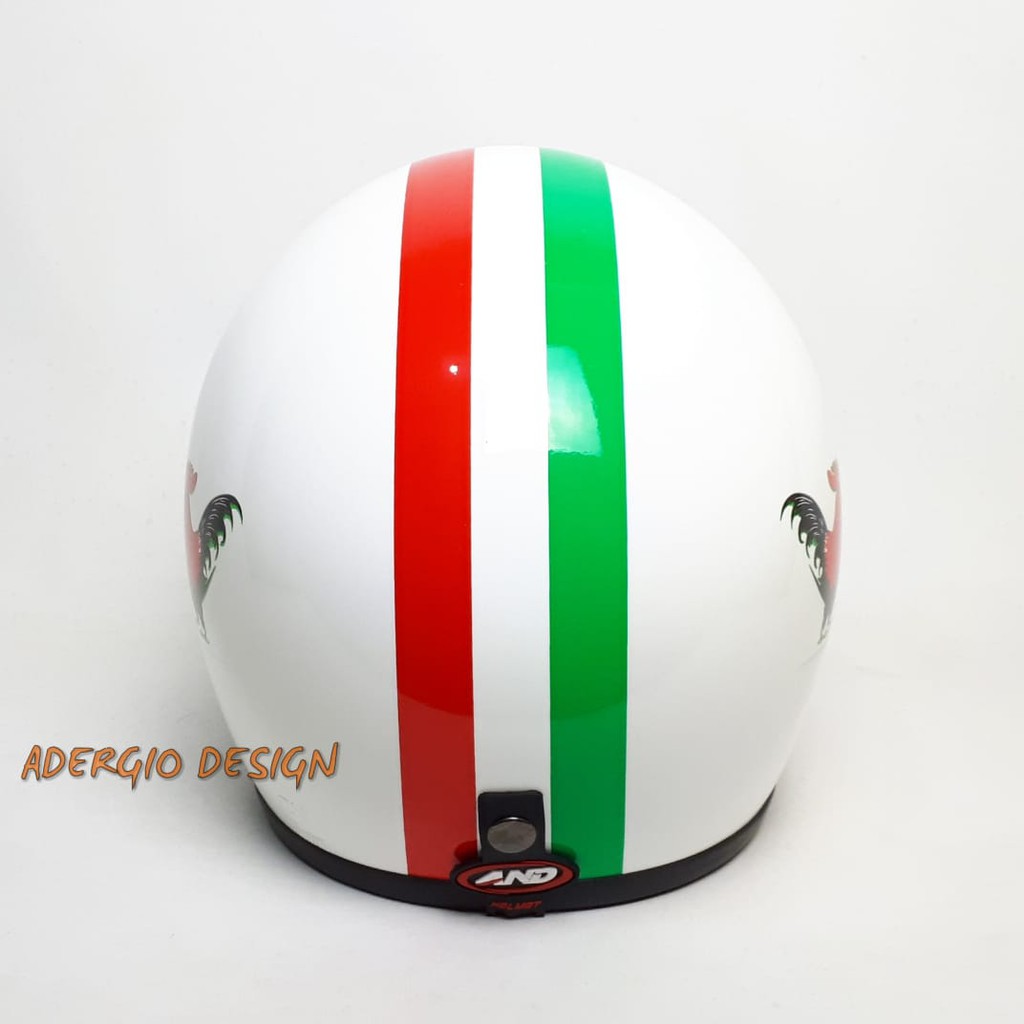 Helm Bogo Dewasa SNI Kaca Bogo Ori Motif Ayam Jago Putih Glossy