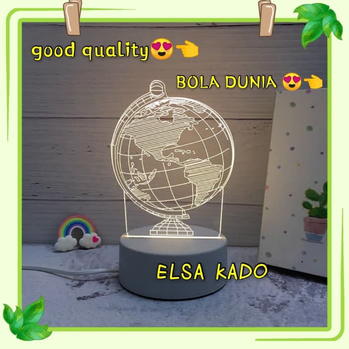 Kado Ultah Pajangan Lampu Tidur Akrilik Led Acrylic Globe Bola Dunia