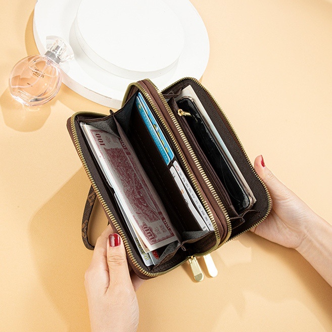 DOMPET PANJANG WANITA 2 RESLETING PREMIUM KULIT COKLAT CANDY WA446B7 BRANDED CEWEK SLOT KARTU UANG BESAR MUAT HP KOREA REMAJA KEKINIAN MURAH IMPORT BATAM