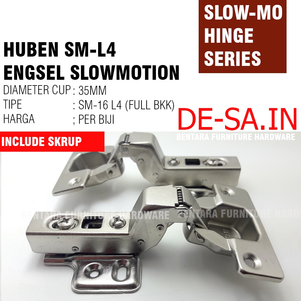 Huben SM-L4 - 35 MM Slow Motion Soft Closed Engsel Sendok Lurus Setengah Full Bungkuk