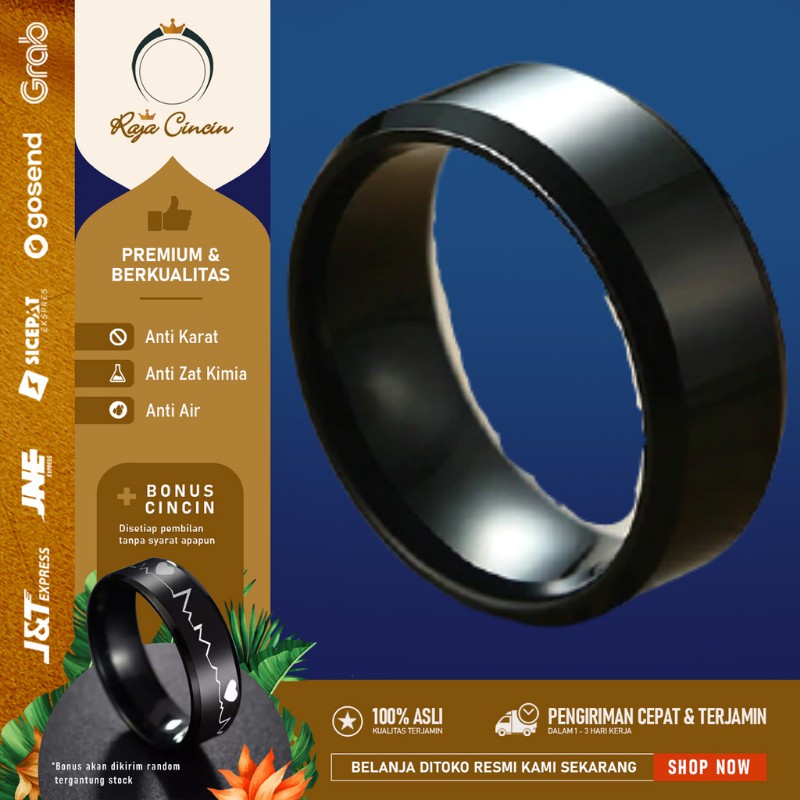 Cincin Titanium Pria Wanita Perak Hitam  Mewah Keren Polos Cowo