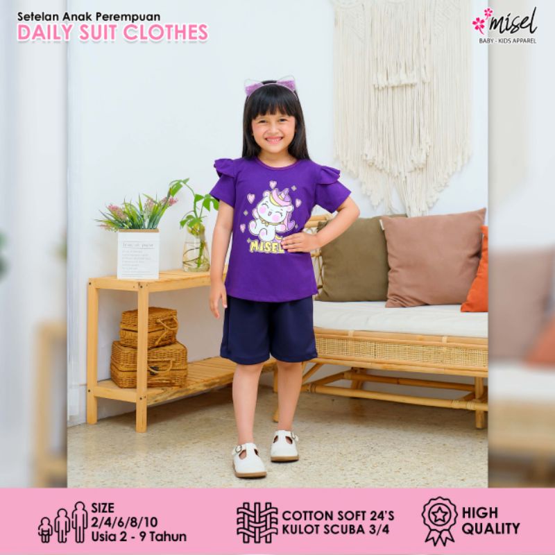 Setelan Baju Kaos Anak Perempuan Cewek Misel Set Top Ruffle Short Sleeve 2 3 4 5 6 7 8 Tahun