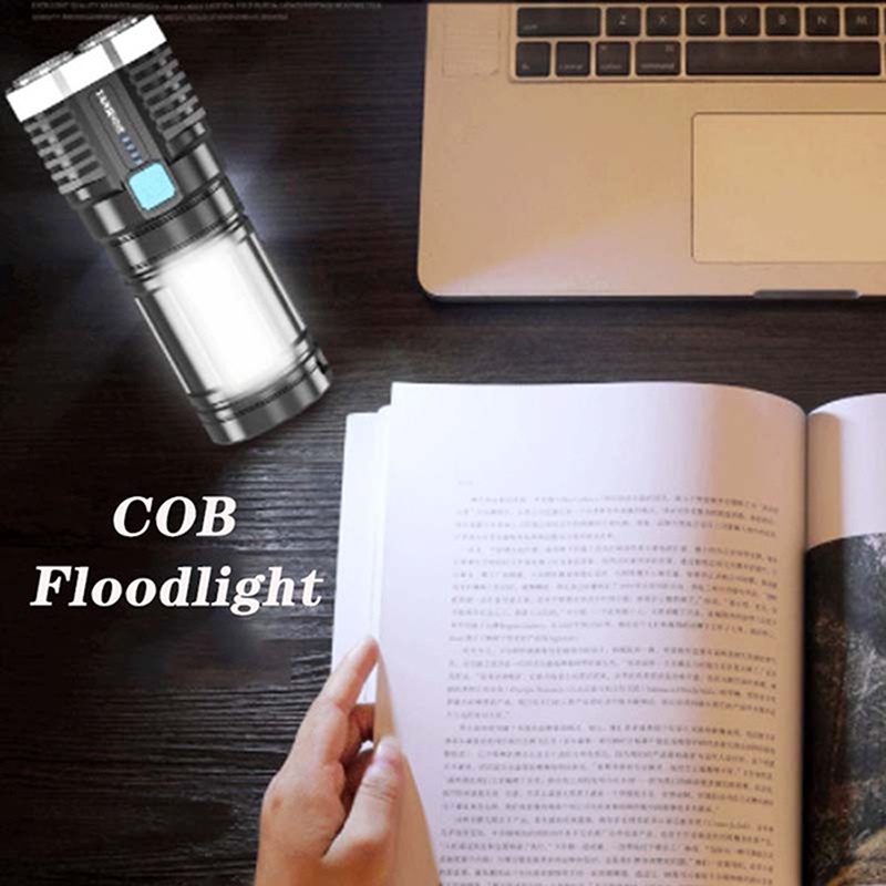 {LUCKID}4 Heads Strong Light Flashlight USB Rechargeable Flashlight &amp; Power Display COB