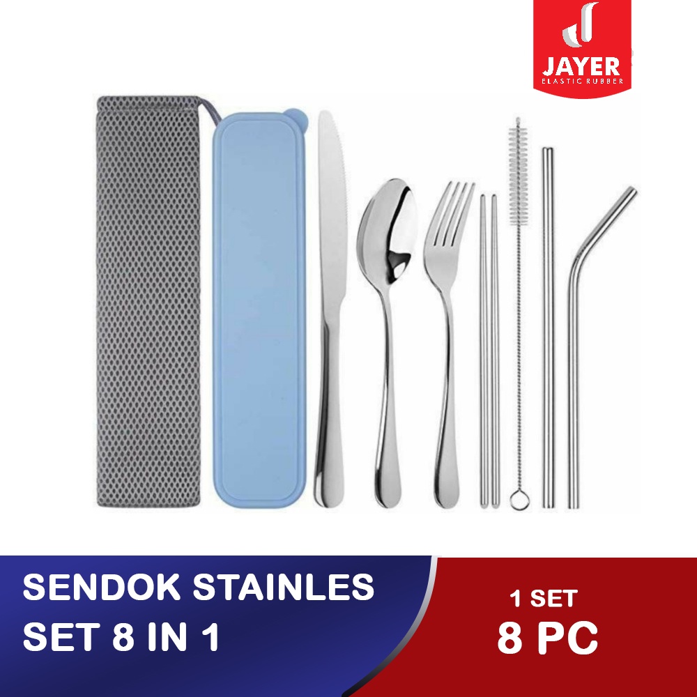 Sendok Stainles 1 Set 8 in 1 / Paket Alat makan Portable Stainles Import