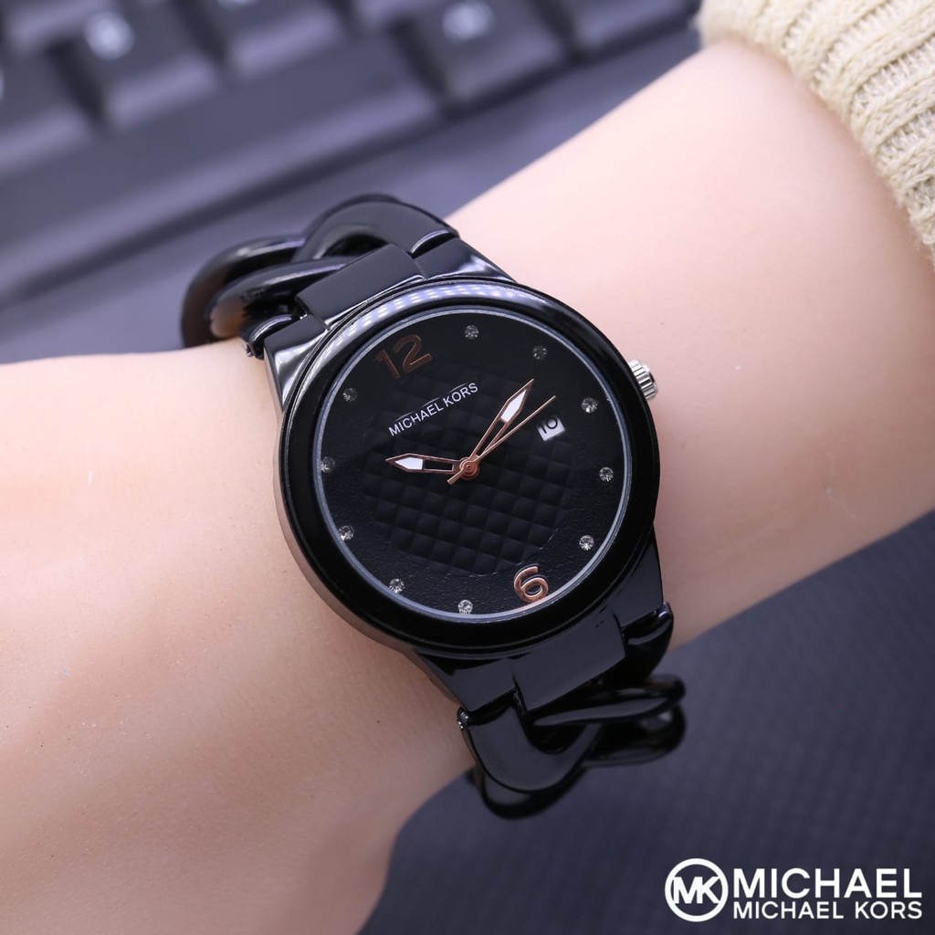 BEST SELLER JAM TANGAN WANITA MK MICHEAL KORS W65 TALI KEPANG TANGGAL AKTIF DM 3.7CM FREE BOX || JAM TANGAN WANITA FASHION WANITA MK