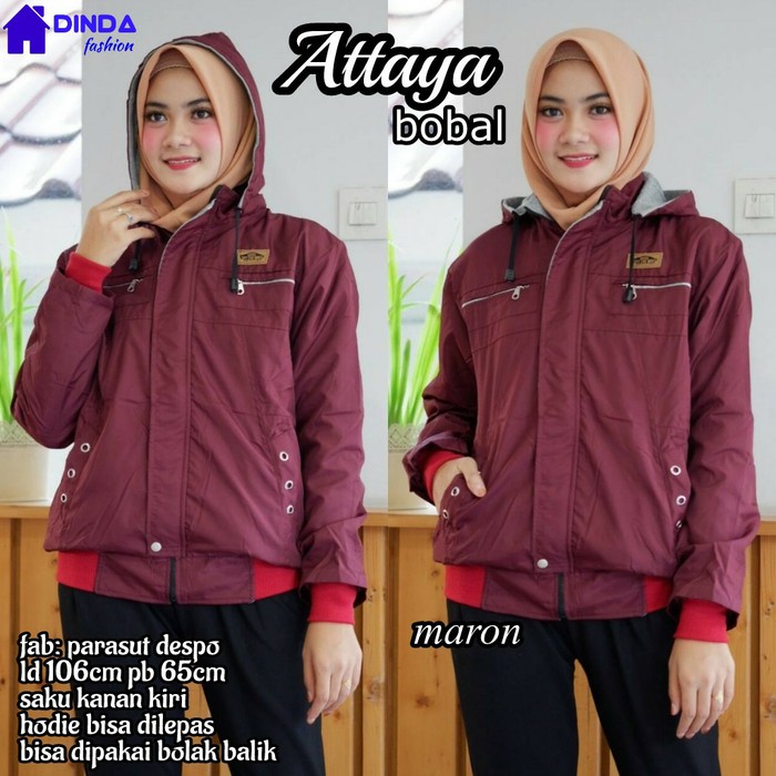 jaket wanita bolak balik attaya bobal parasut premium