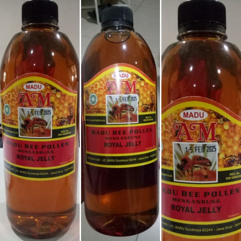 Madu AM bee pollen 1liter botol plastik