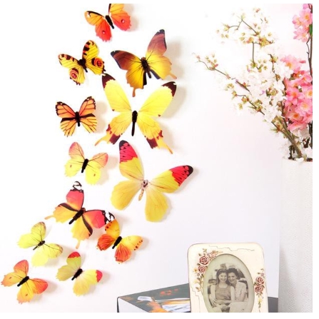 839 STIKER DINDING 3D MOTIF KUPU-KUPU 3D WALL STIKER 12 BUTTERFLY PVC