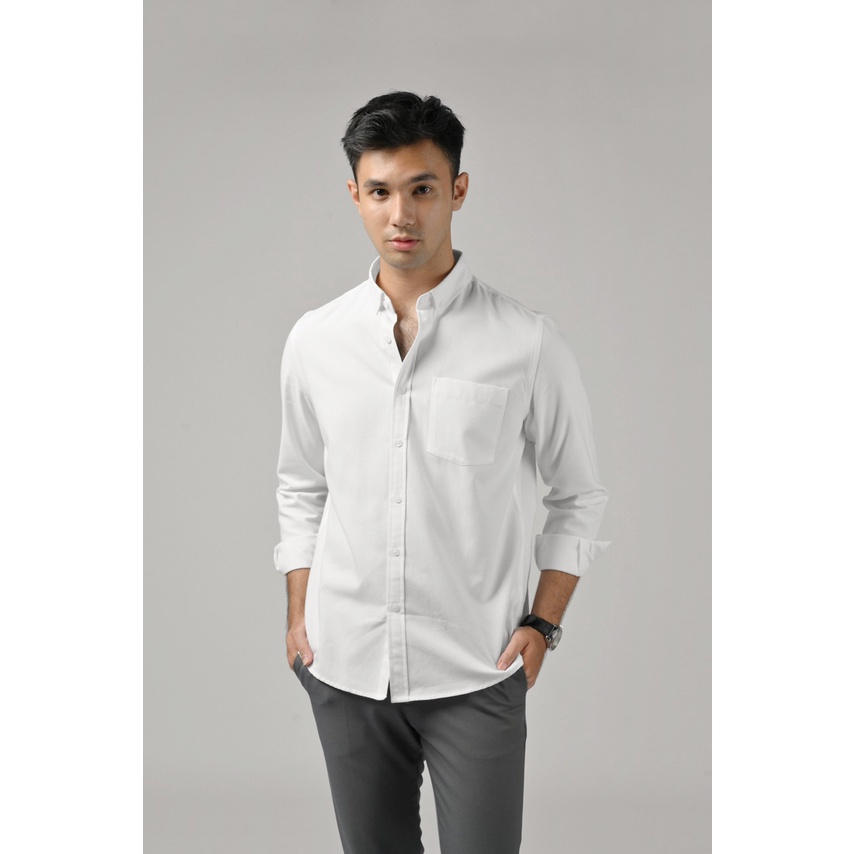 Kemeja Polos Pria Slimfit Putih Lengan Panjang Kancing Putih Bahan Katun Premium Size M L XL XXL XXXL