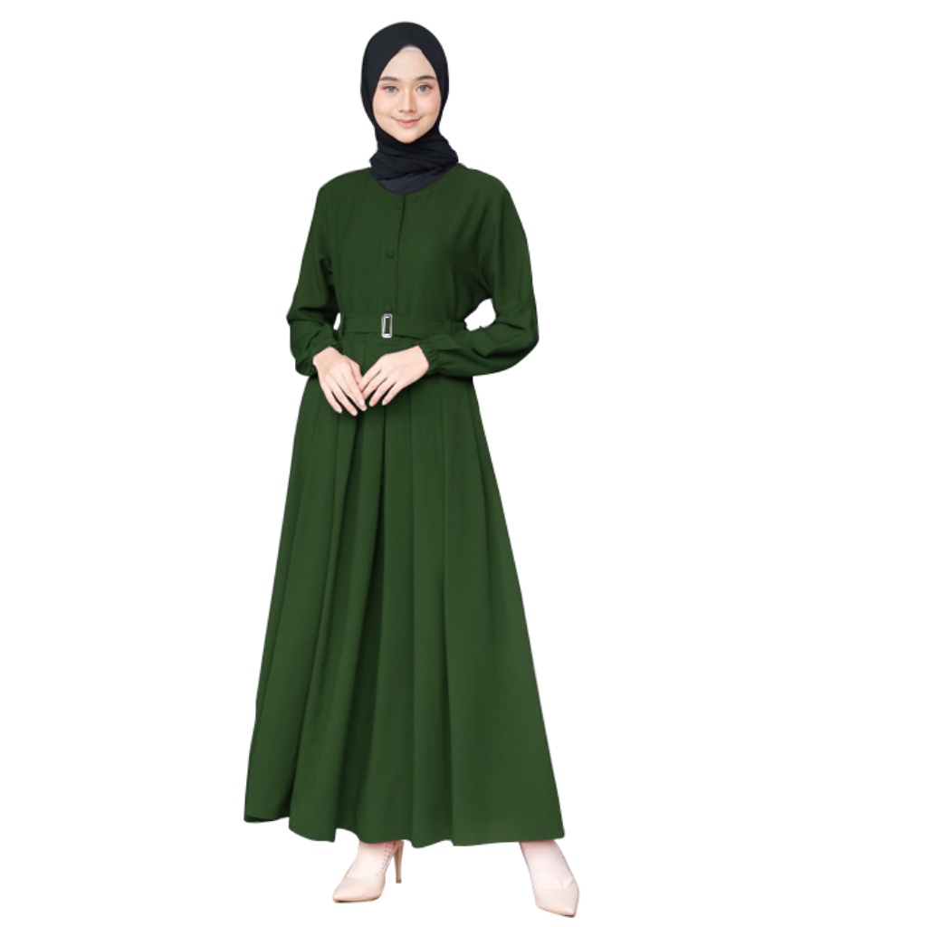 Baju Gamis Wanita Dewasa Terbaru Kekinian 2022 Hijau Botol