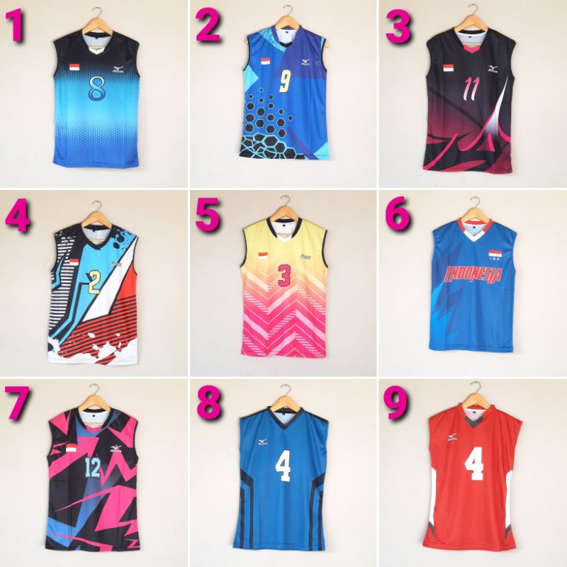 kaos atasan voli pria full printing depan belakang