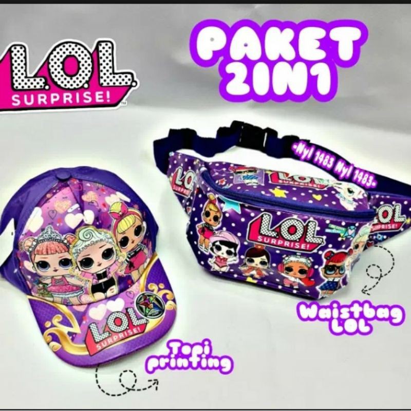 [BISA COD] PAKET 2 in 1 WAISTBAG ANAK WANITA DAN TOPI ANAK MOTIF LOL_UNICORN /TAS ANAK MURAH