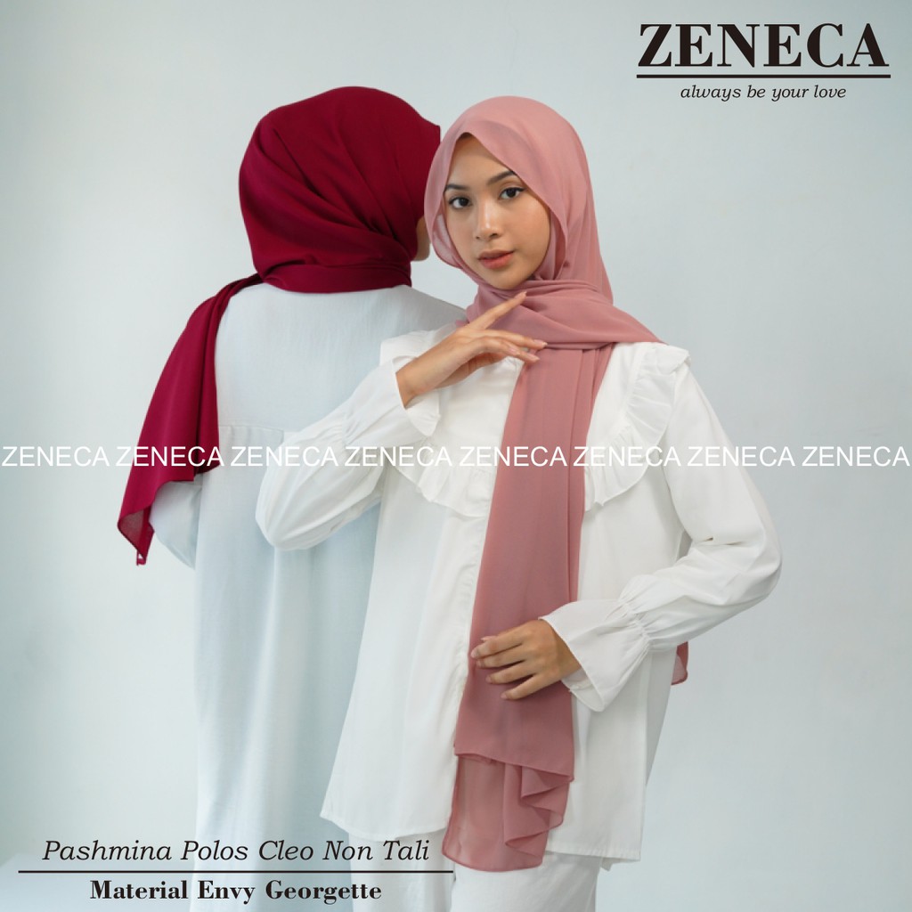 Zeneca Jilbab Pashmina Polos Pasmina Cleo Bahan Envy Georgette Size Jumbo Kualitas Premium Gratis Ongkir Bisa COD-4