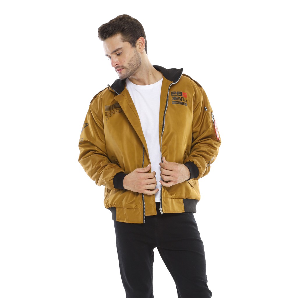 Kent Jaket Pria Bomber Pilot Word Mustard