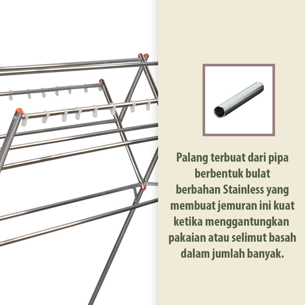 KB Jemuran Baju Pakaian Stainless Steel Stenlis A9  T 150cm P 180cm