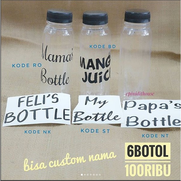 Paket 6 Toples Juice PET Sticker Label Custom Isi Nama Bumbu Dapur Plastik Unik Botol Jus Minuman
