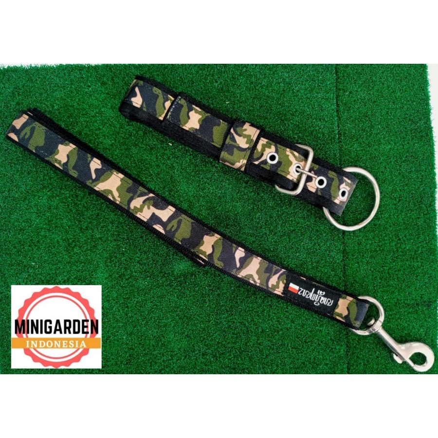 COLLAR + TALI TUNTUN ANJING BESAR MOTIF ARMY TENTARA kalung anjing