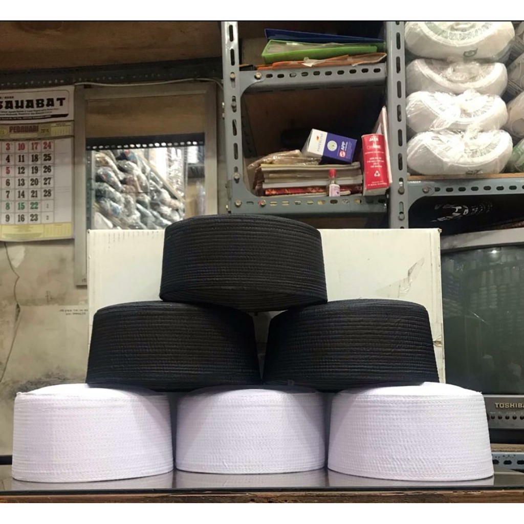 Grosir 10 pcs - Peci Kopiah Kalbut Putih /Batok Haji/ Peci Putih Sahara | Basmalah Muslim