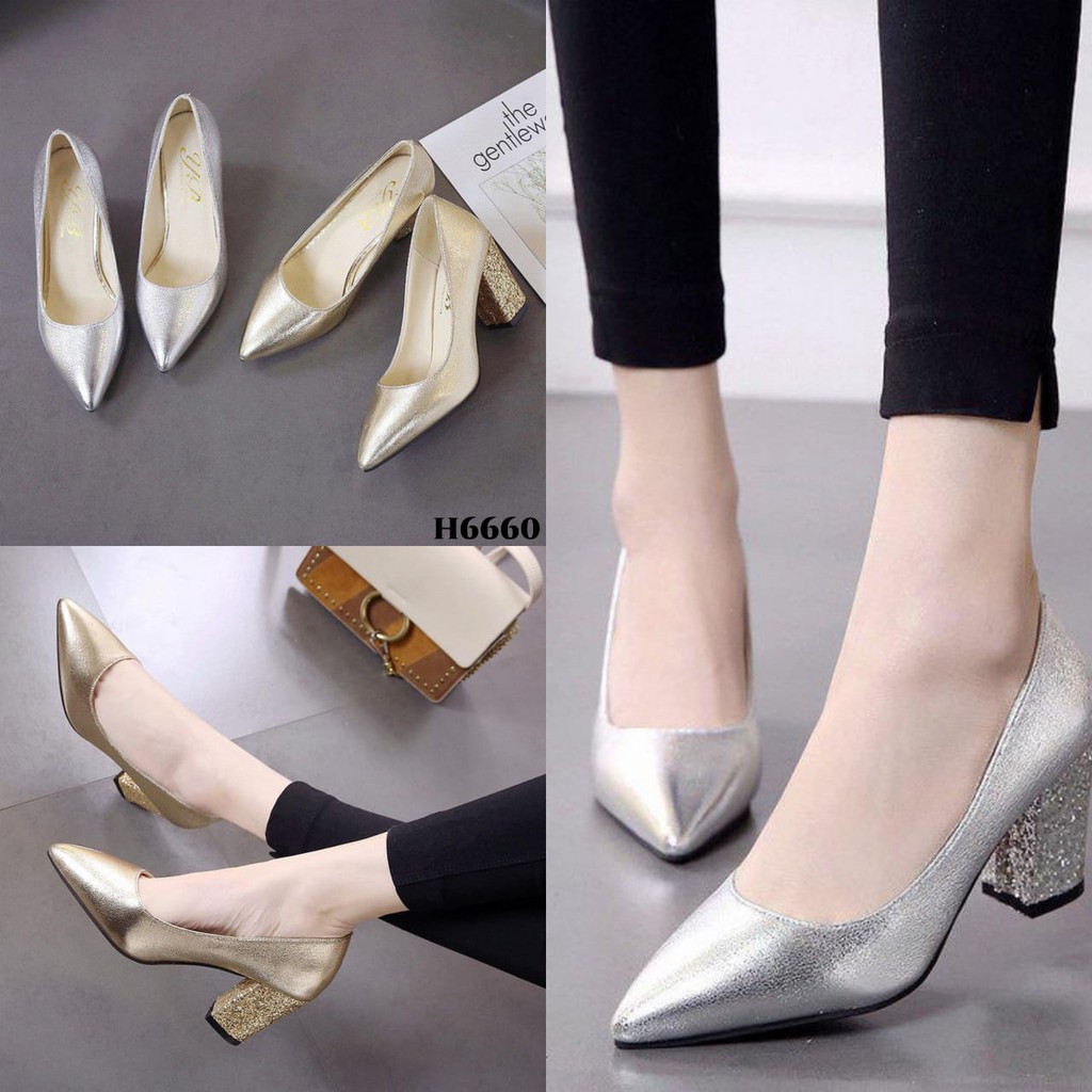 RESTOCK WYN SEPATU HEELS SHALLOW GLIITERS H6660