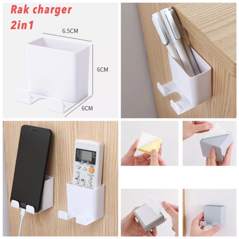 Rak Gantungan Hp Charger Remote TV AC Tempel Tembok Holder Phone